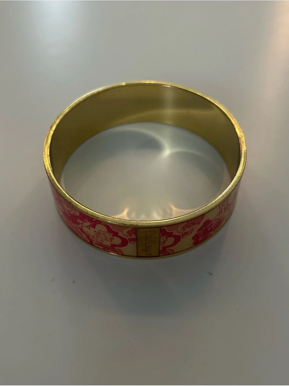 Lilly Pulitzer Pink and Gold Enamel Signature Bangle Bracelet